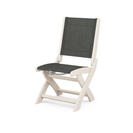 POLYWOOD Coastal Folding Side Chair in Sand / Ember Sling