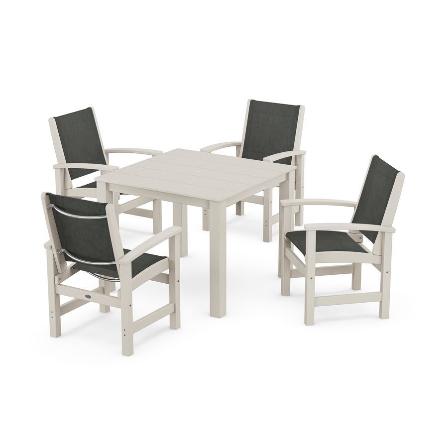 POLYWOOD Coastal 5-Piece Parsons Dining Set in Sand / Ember Sling